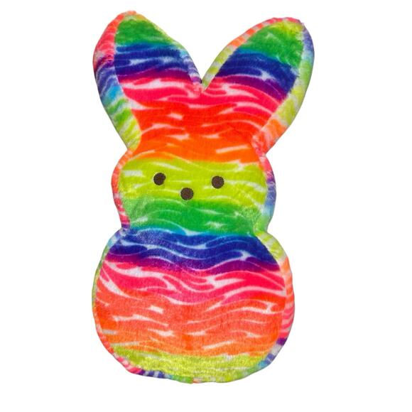 Peeps Bunny Rabbit Plush Stuffed Animal 17'' Neon Rainbow Multicolor Striped - Picture 1 of 5